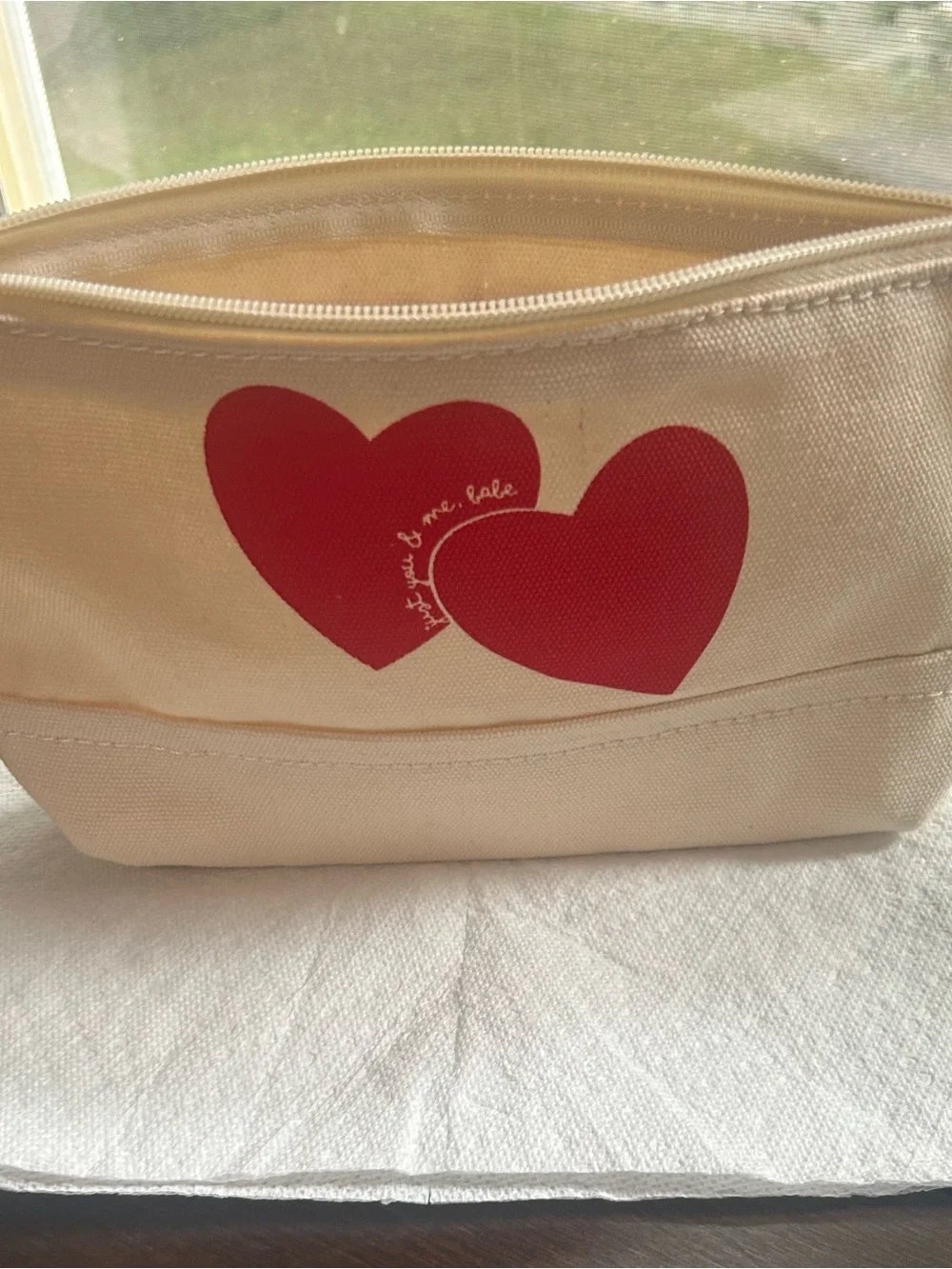 Lands End  Zippered Canvas Cosmetic Pouch with Red Heart Motif